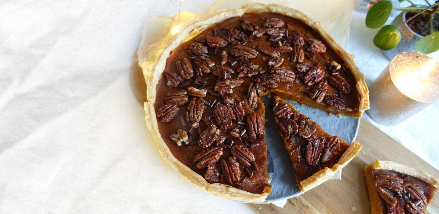 Vegan pompoen pecan taart met chocolade van Lisa goes Vegan - Happlify